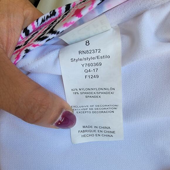 Island Escape Tankini Top Size‎ 8 Halter Padded Pink Geometric Pattern Woven - Picture 7 of 7